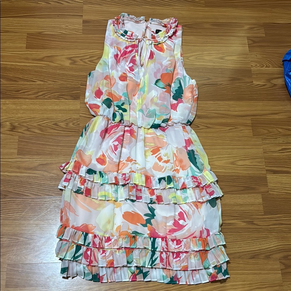 Laundry By Shelli Segal Pink and Orange Sleeveless Ruffled Sundress